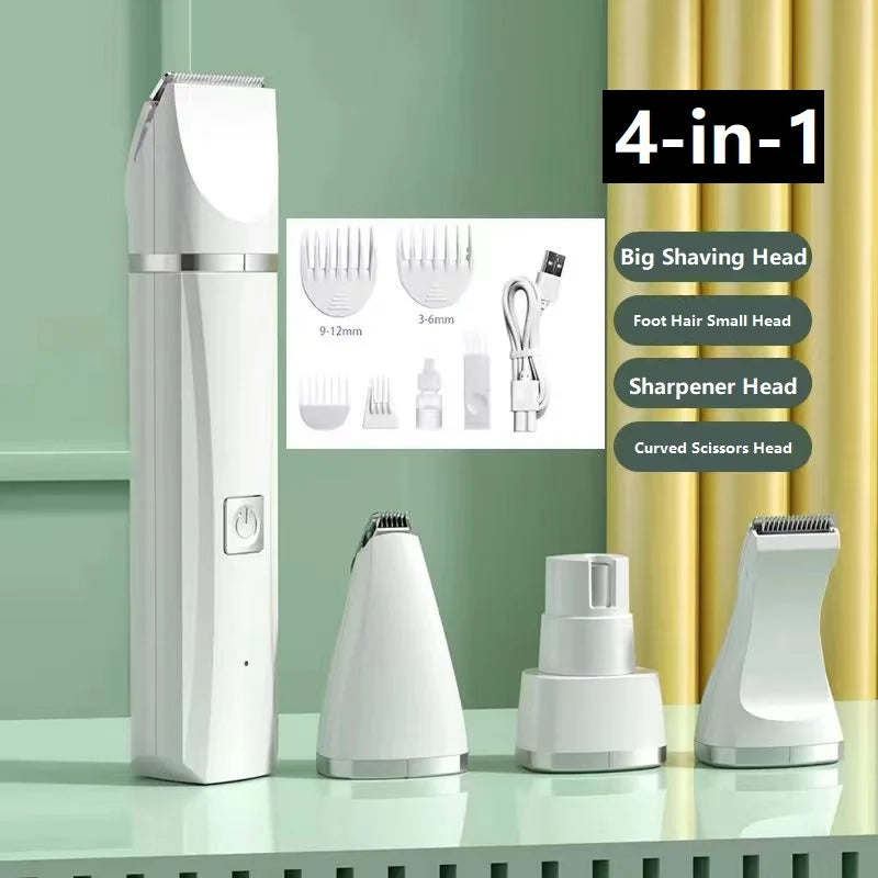 🪒 4 in 1 Electric Pet Grooming Kit - Hair Trimmer, Clippers, Nail Grinder for Cats & Dogs