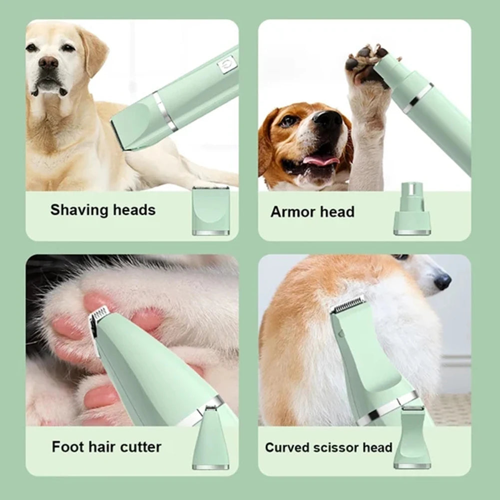 🪒 4 in 1 Electric Pet Grooming Kit - Hair Trimmer, Clippers, Nail Grinder for Cats & Dogs