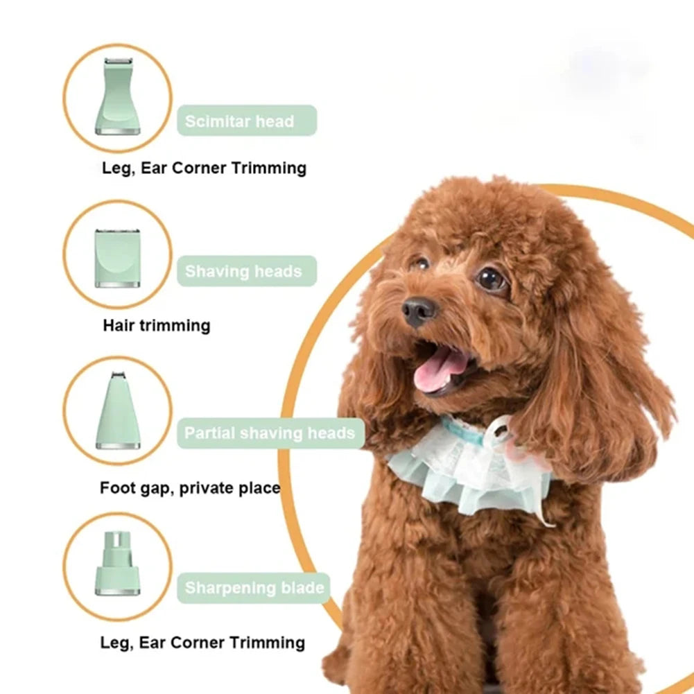 🪒 4 in 1 Electric Pet Grooming Kit - Hair Trimmer, Clippers, Nail Grinder for Cats & Dogs